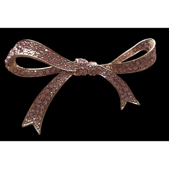 Bow Pink Rhinestone KENNETH J LANE Vintage Pin Brooch Gold - Picture 8 of 8